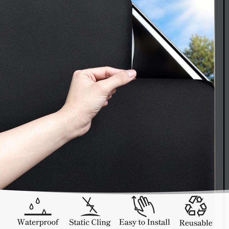 DUOFIRE Blackout Window Film Sun Blocking White Black Window Privacy Film Non Adhesive Static Cling Removable Windows Tint Anti -Glare Day Sleep Windows Tinting Films for Home, Office(17.4 x 78.7 in) - Image 4